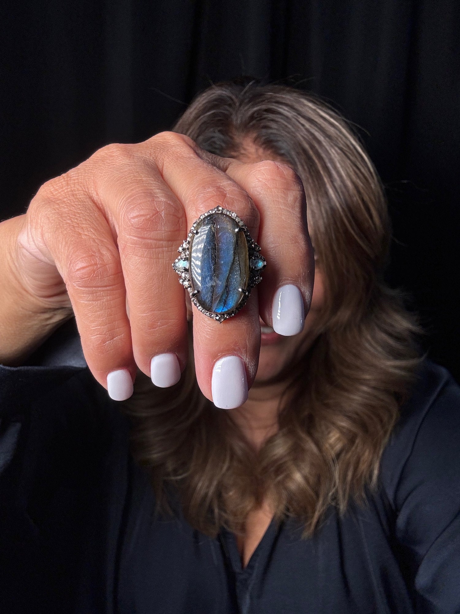 Green Labradorite and Diamond Ring | Ulka Rocks