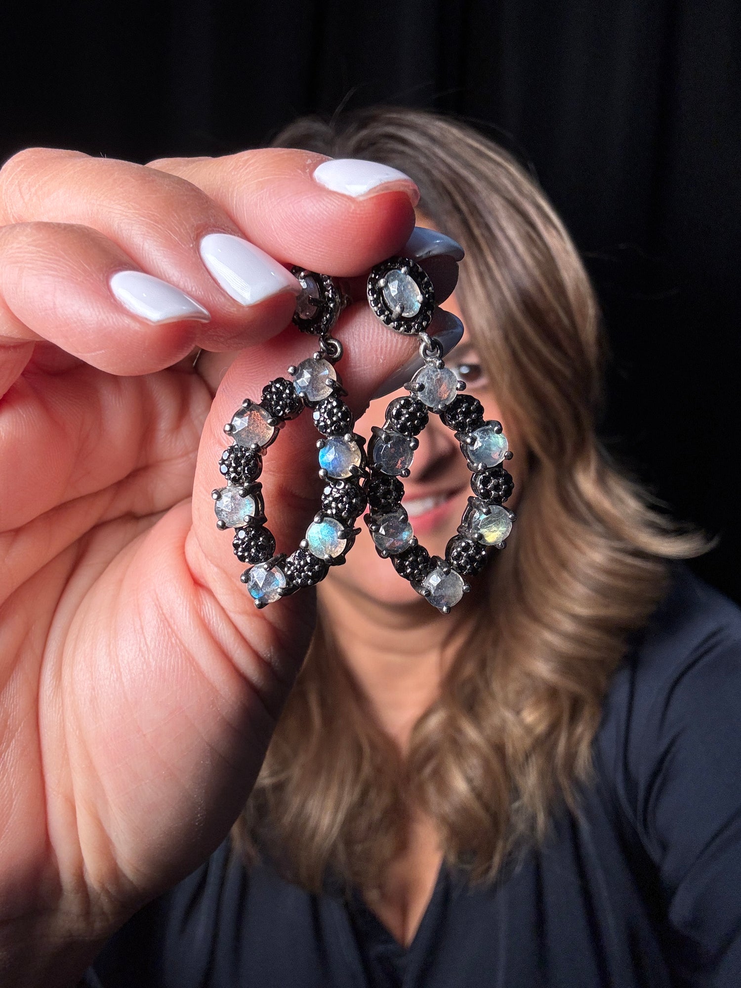 Black Spinel and Labradorite earrings in Sterling Silver by Ulka Rocks