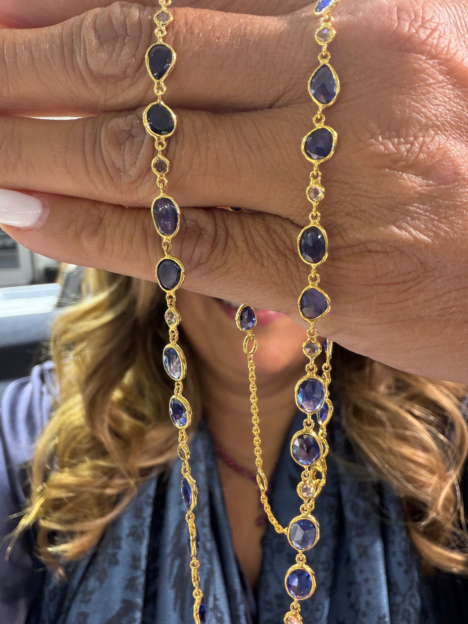 Sapphire necklace in 14k Yellow Gold by Ulka Rocks
