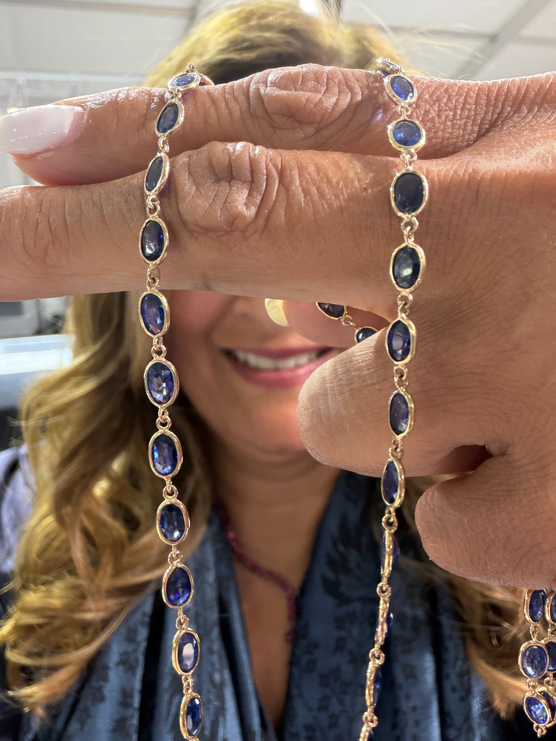 Sapphire necklace in 14k Yellow Gold by Ulka Rocks