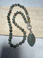 Diamond and Jasper necklace pendant combo alternate angle showing natural stone variation