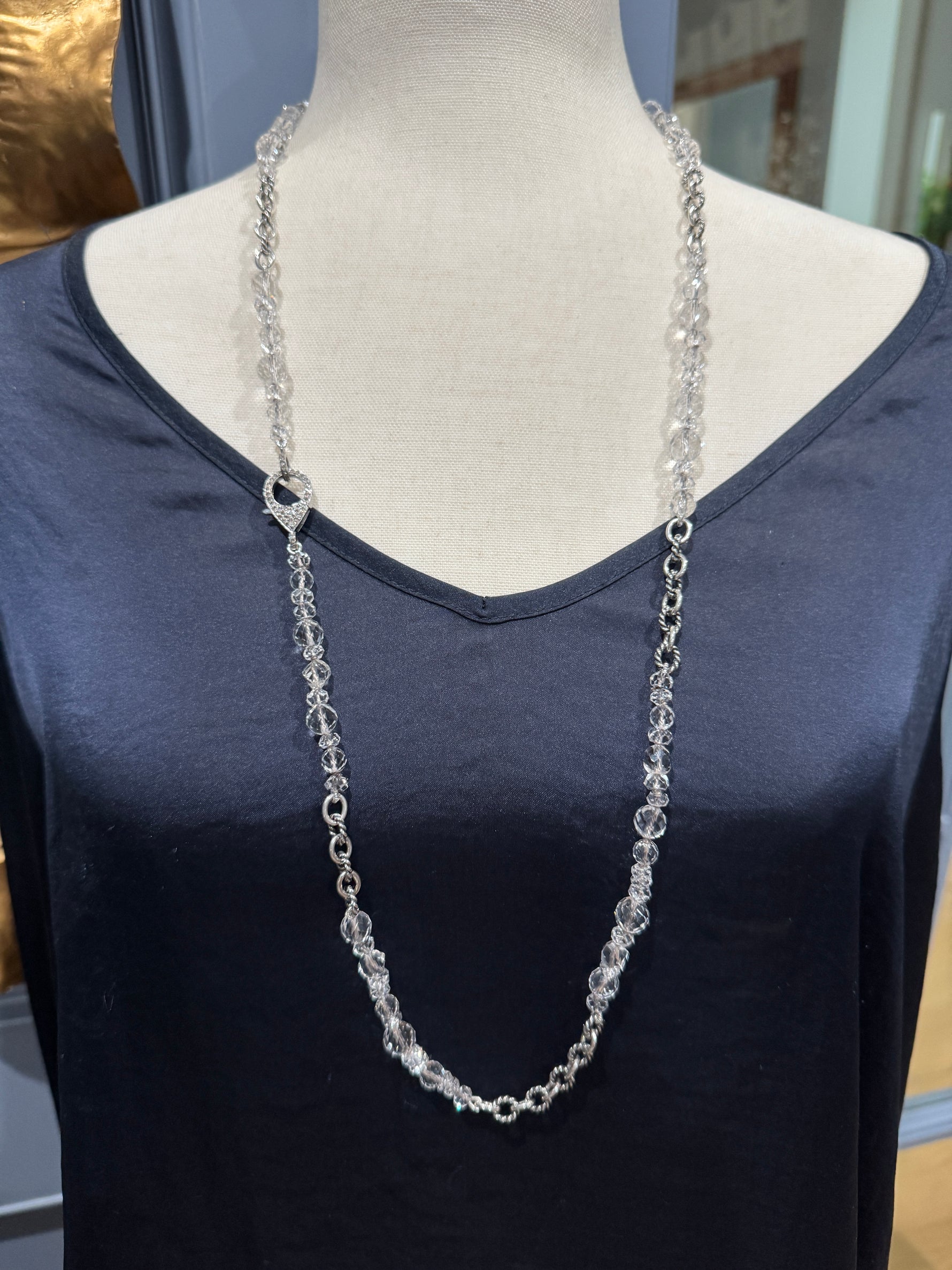 35" Herkimer Diamond & Sterling Silver Chain Necklace with Diamond Clasp | Ulka Rocks