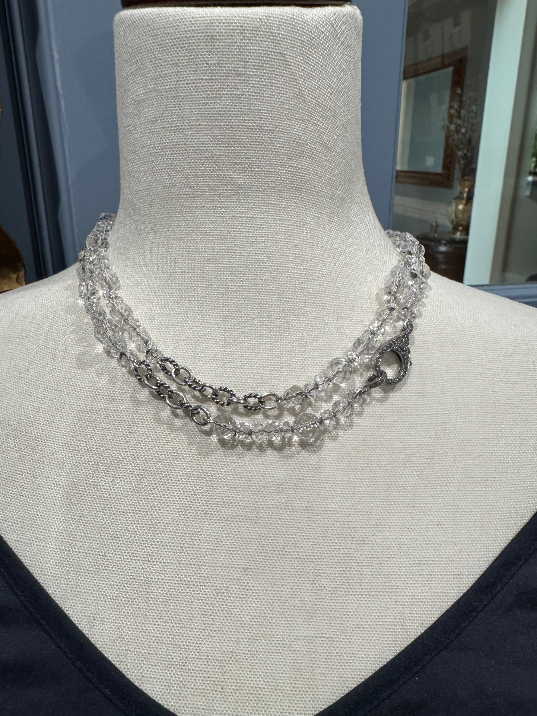 35" Herkimer Diamond & Sterling Silver Chain Necklace with Diamond Clasp | Ulka Rocks