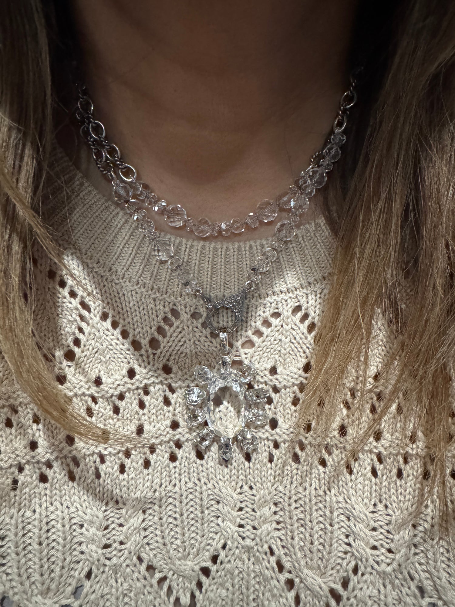 35" Herkimer Diamond & Sterling Silver Chain Necklace with Diamond Clasp | Ulka Rocks
