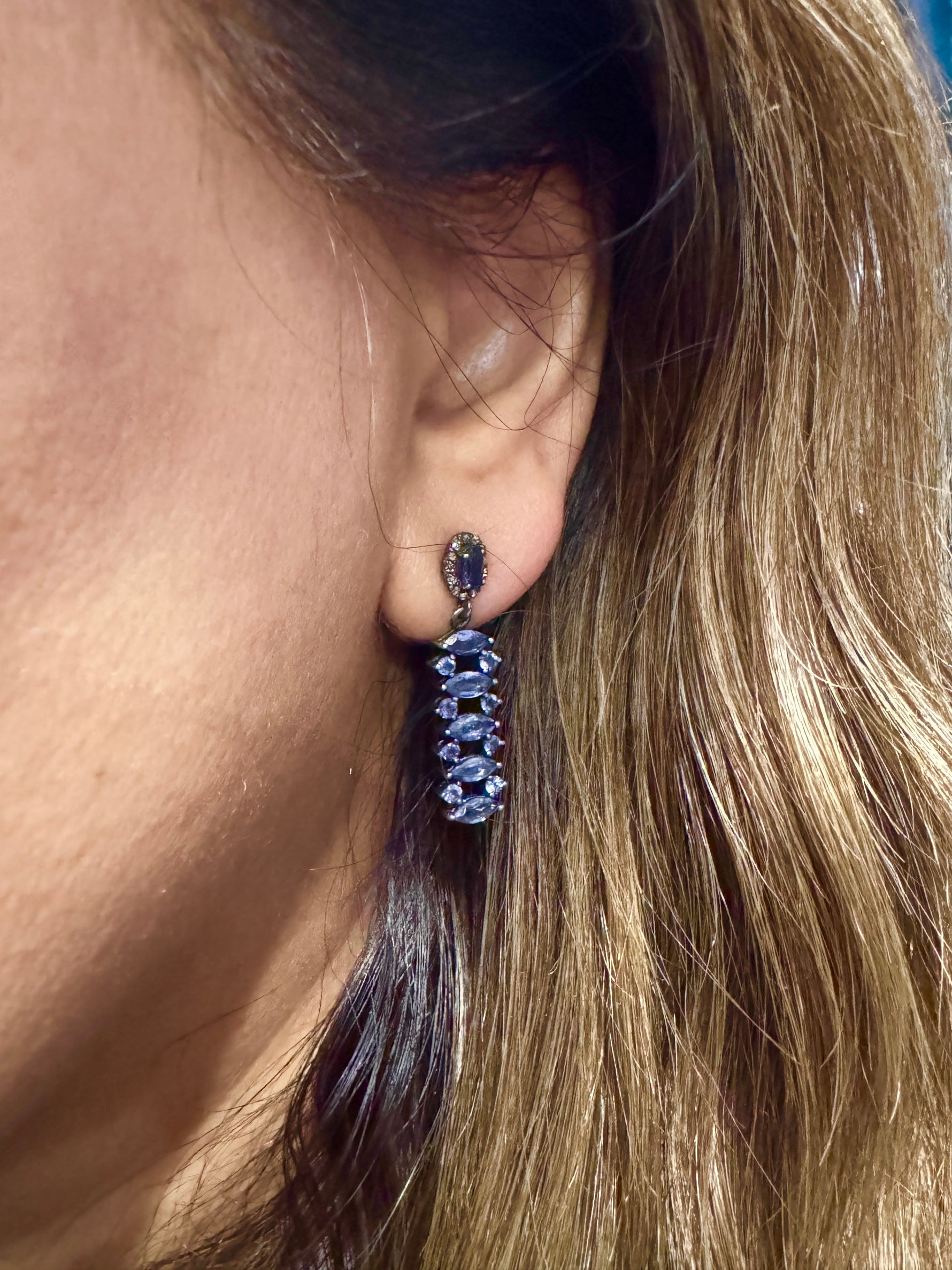Purple Tanzanite Bar Earrings | Ulka Rocks