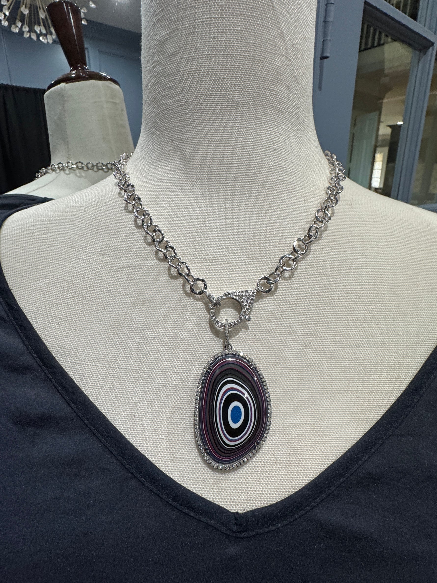 Limited Edition Rainbow Fordite Diamond Pendant | Ulka Rocks