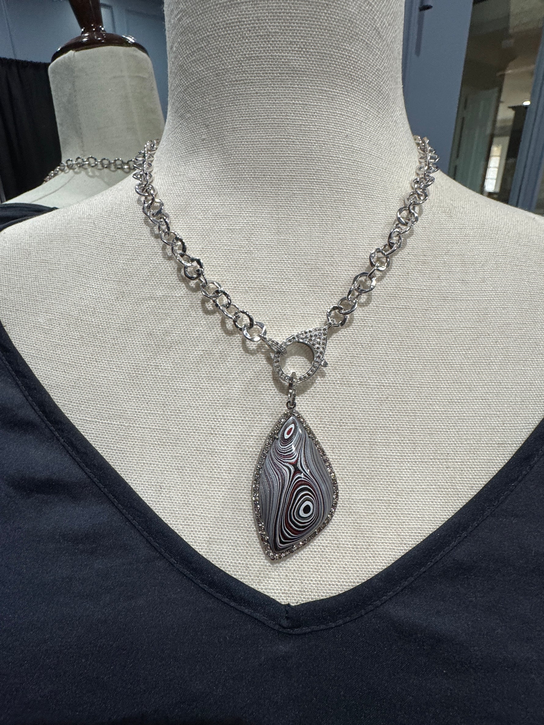 Limited Edition Red Fordite Diamond Pendant | Ulka Rocks