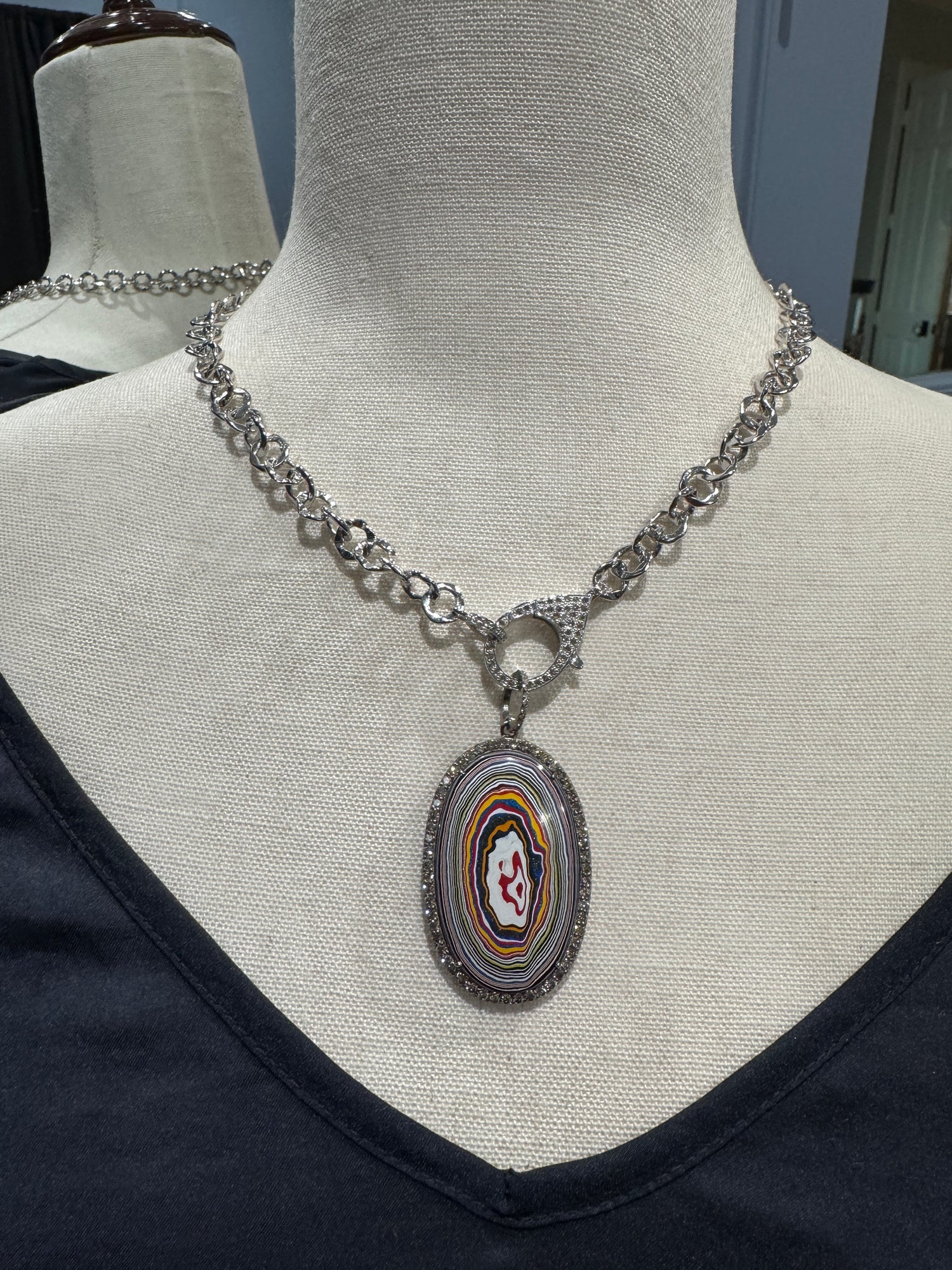 Limited Edition Rainbow Fordite Diamond Pendant | Ulka Rocks