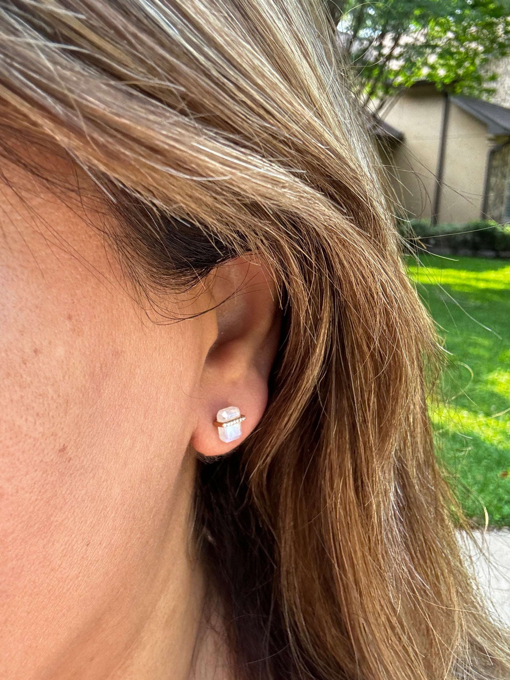 Moonstone Diamond Studs | Ulka Rocks