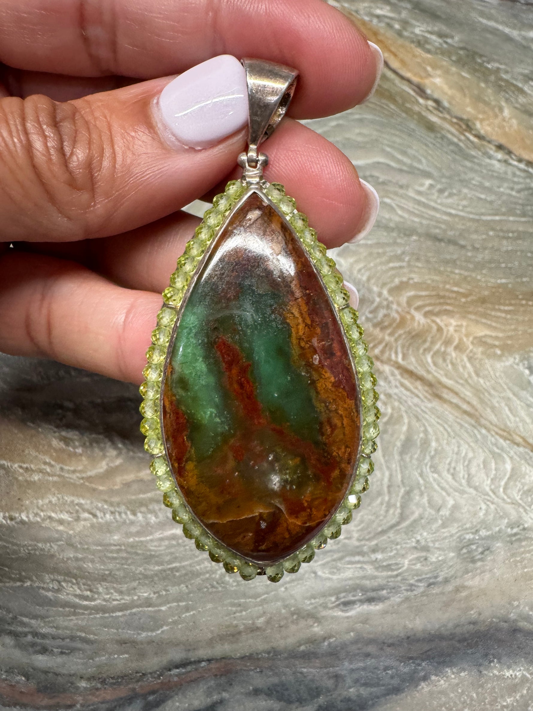Sterling Silver Pendant - Chrysoprase and Peridot | Ulka Rocks