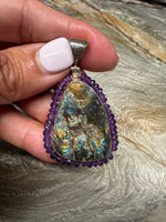 Sterling Silver Pendant - Raw Labradorite and Amethyst | Ulka Rocks
