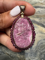 Sterling Silver Pendant - Pink Druzy and Garnet | Ulka Rocks