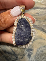 Sterling Silver Pendant - Raw Tanzanite and Raw Diamonds | Ulka Rocks