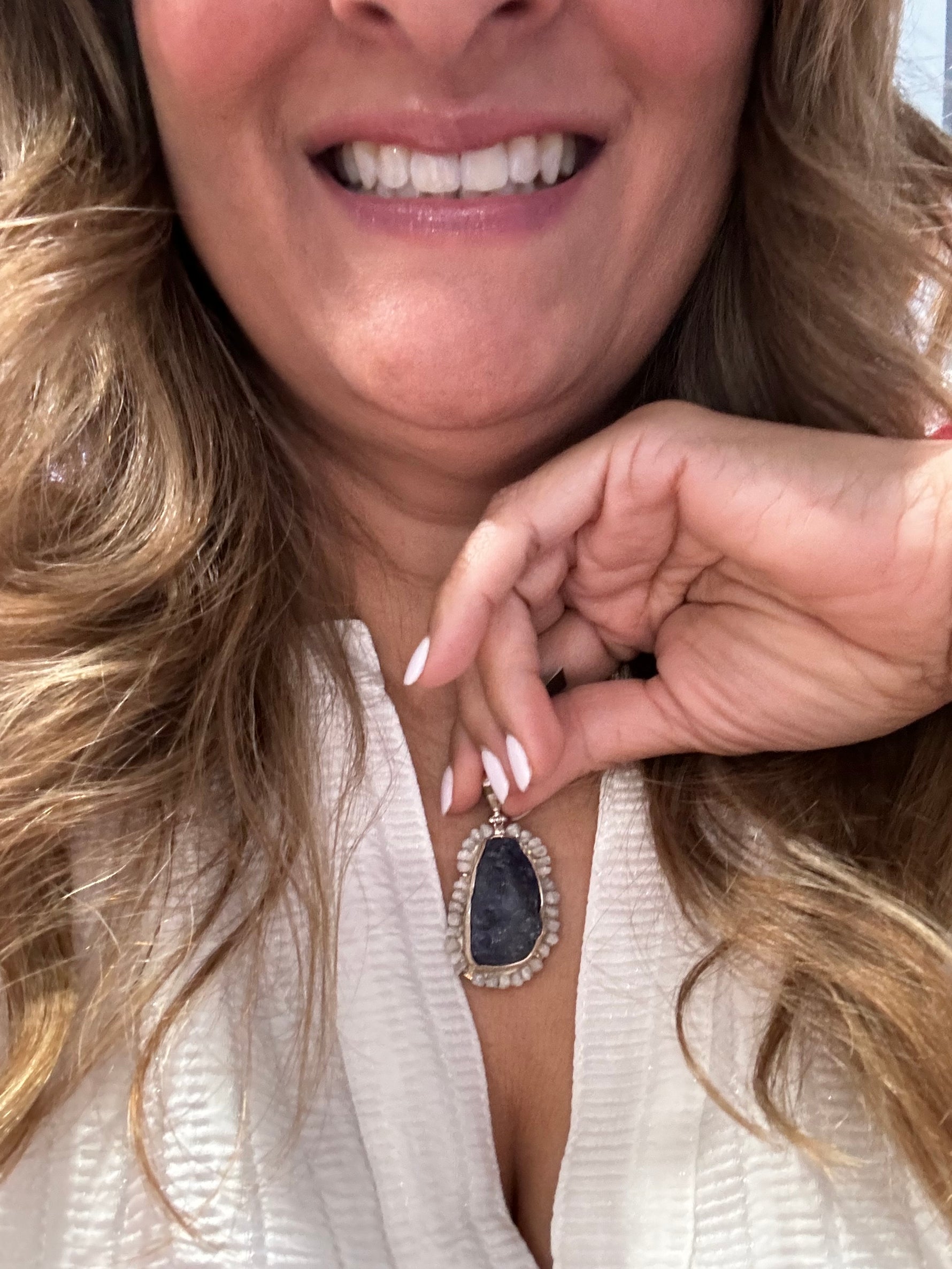 Sterling Silver Pendant - Raw Tanzanite and Raw Diamonds | Ulka Rocks