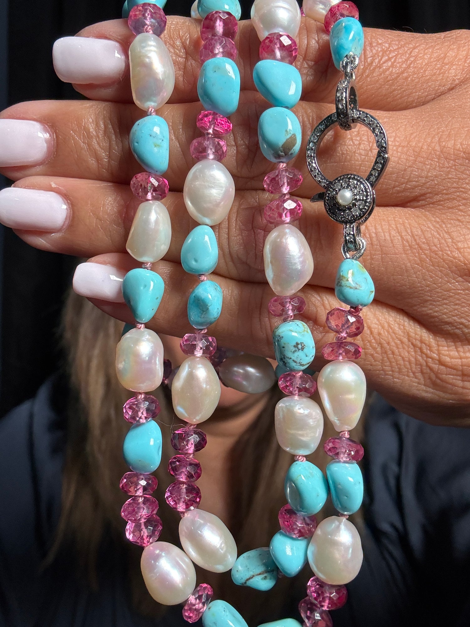 Diamond and Pearl and Topaz necklace in Sterling Silver by Ulka Rocks