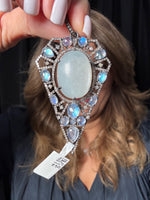 Opaque Blue Moonstone and Rainbow Moonstone Pendant | Ulka Rocks