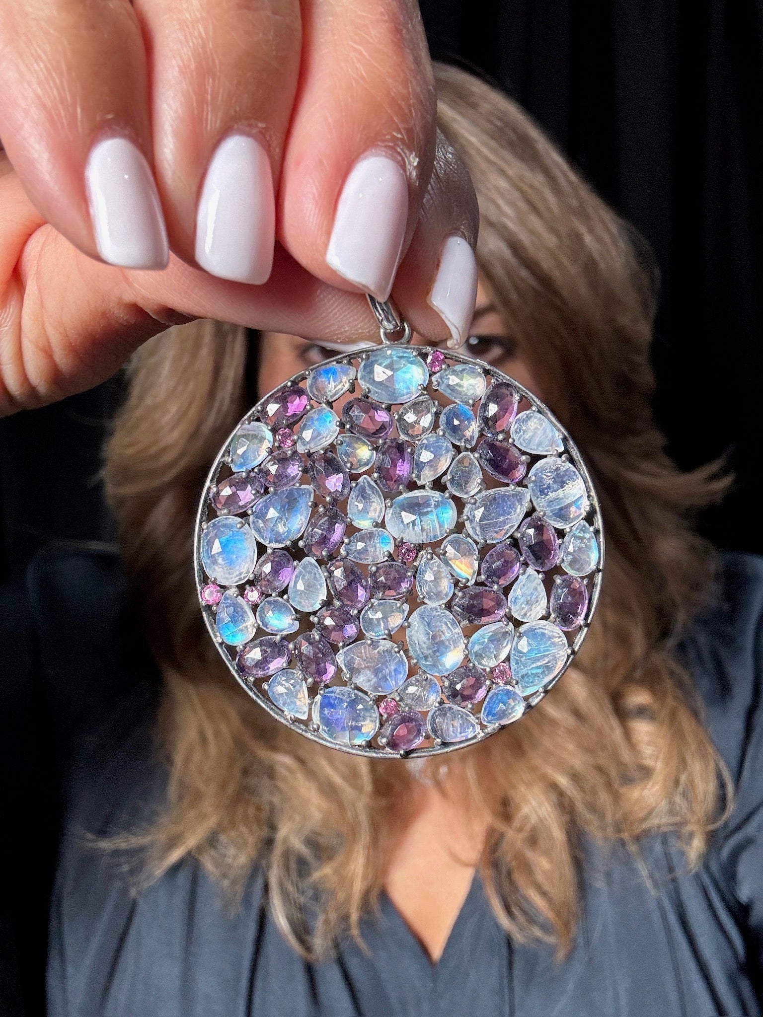 Purple Amethyst and Rainbow Moonstone Pendant | Ulka Rocks