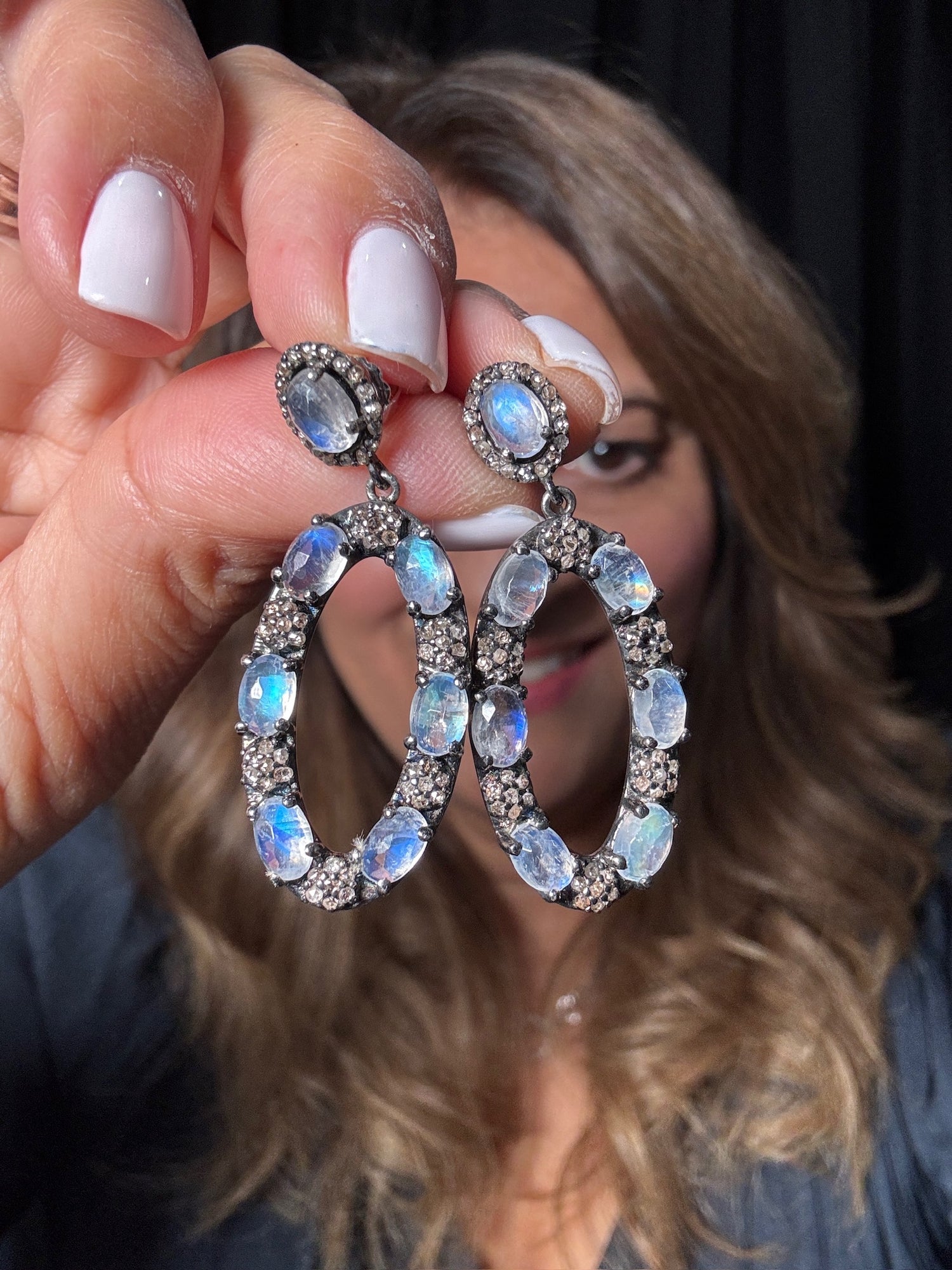 Moonstone and Diamond Earrings | Ulka Rocks