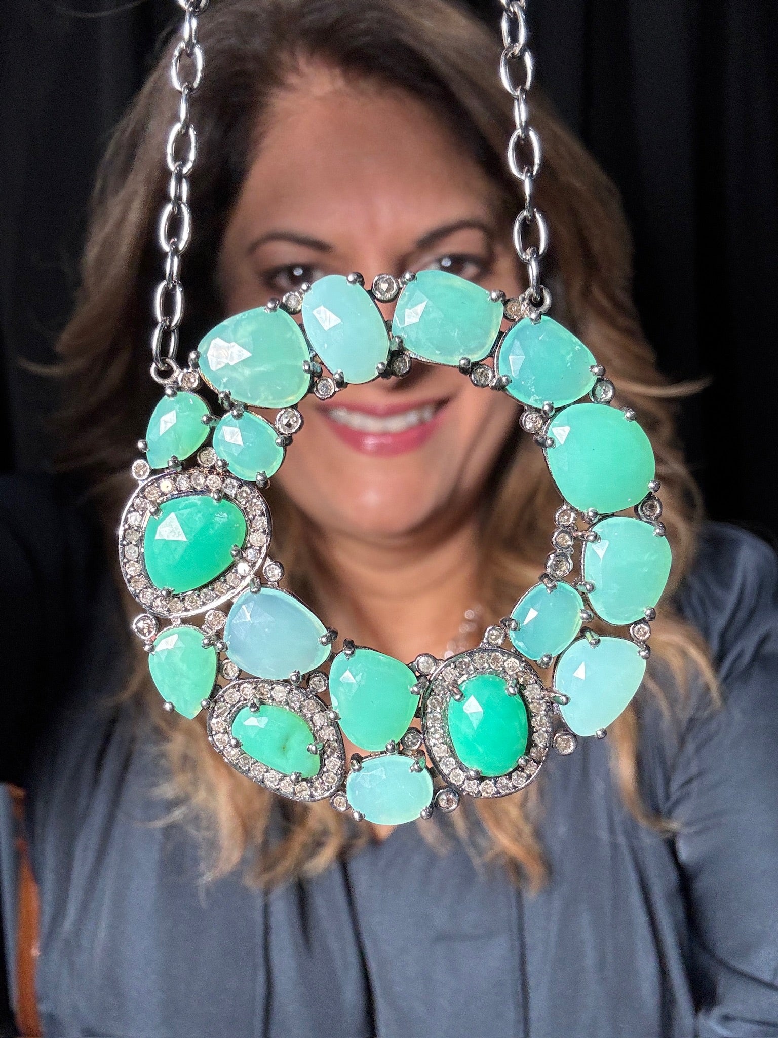 Green Chrysoprase and Diamond Necklace | Ulka Rocks