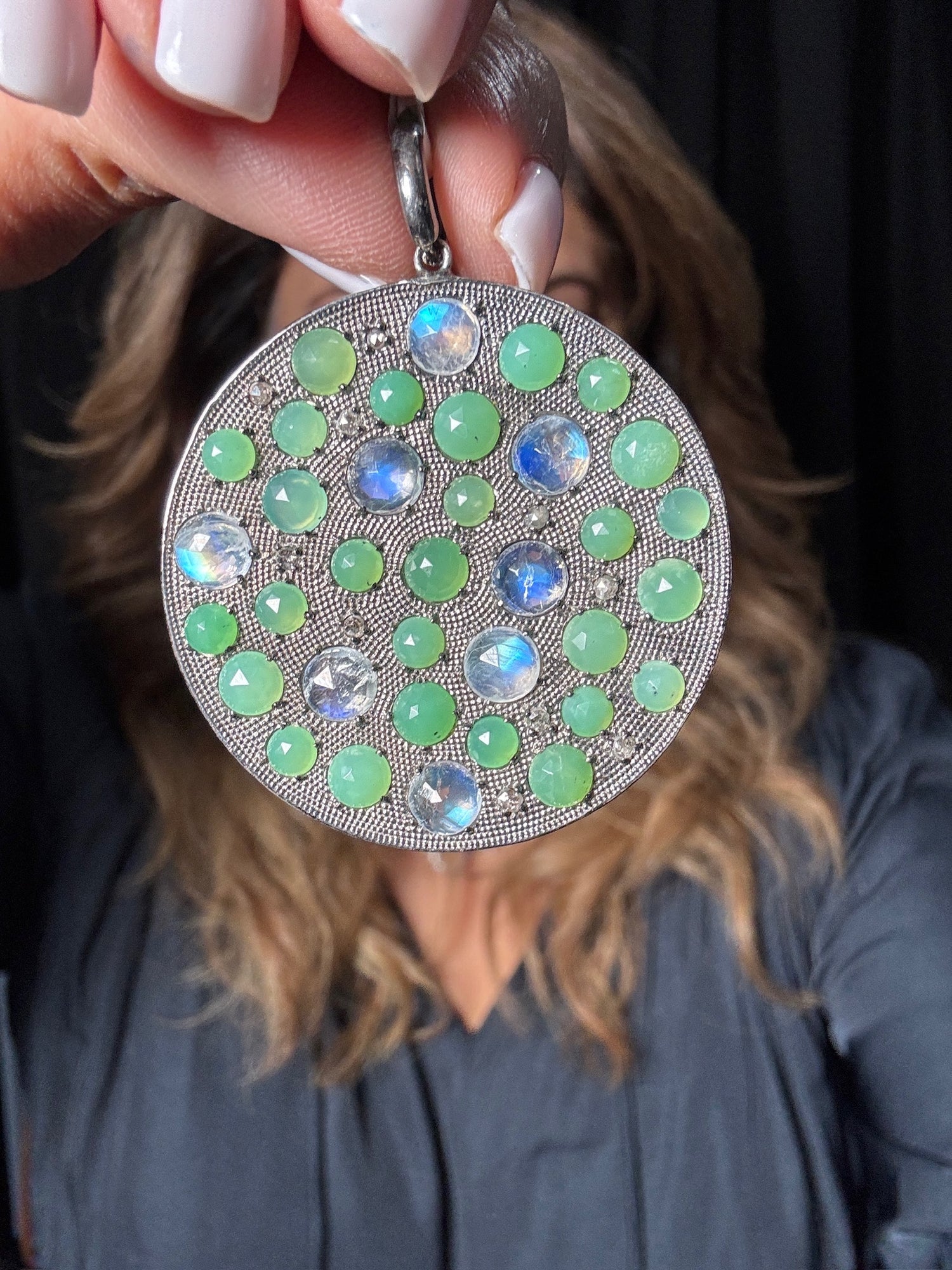 Chrysoprase and Green Moonstone Pendant | Ulka Rocks