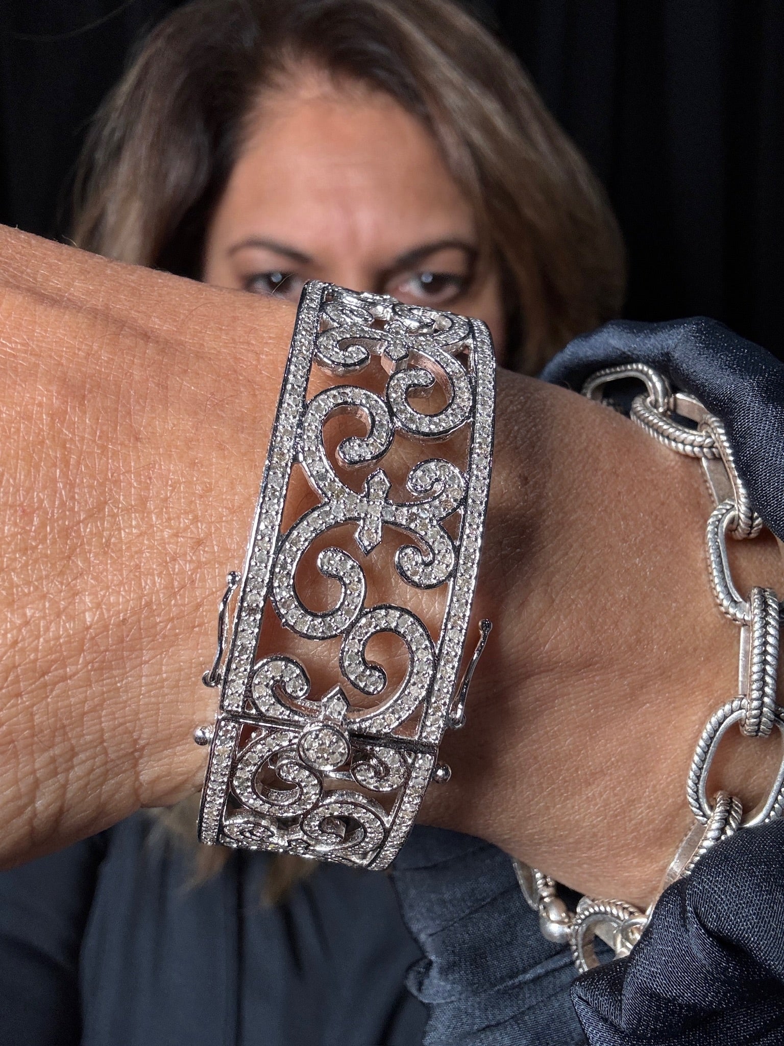 Silver and Diamond Hinge Bangle Bracelet | Ulka Rocks