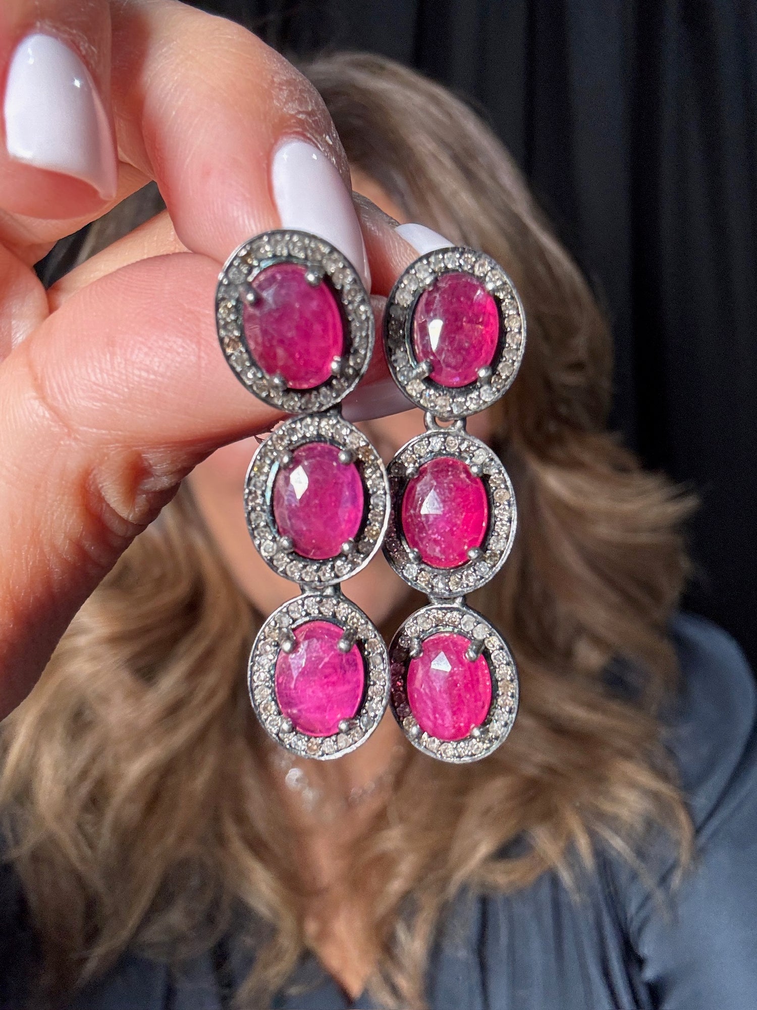 Diamond and Ruby earrings in Sterling Silver by Ulka Rocks