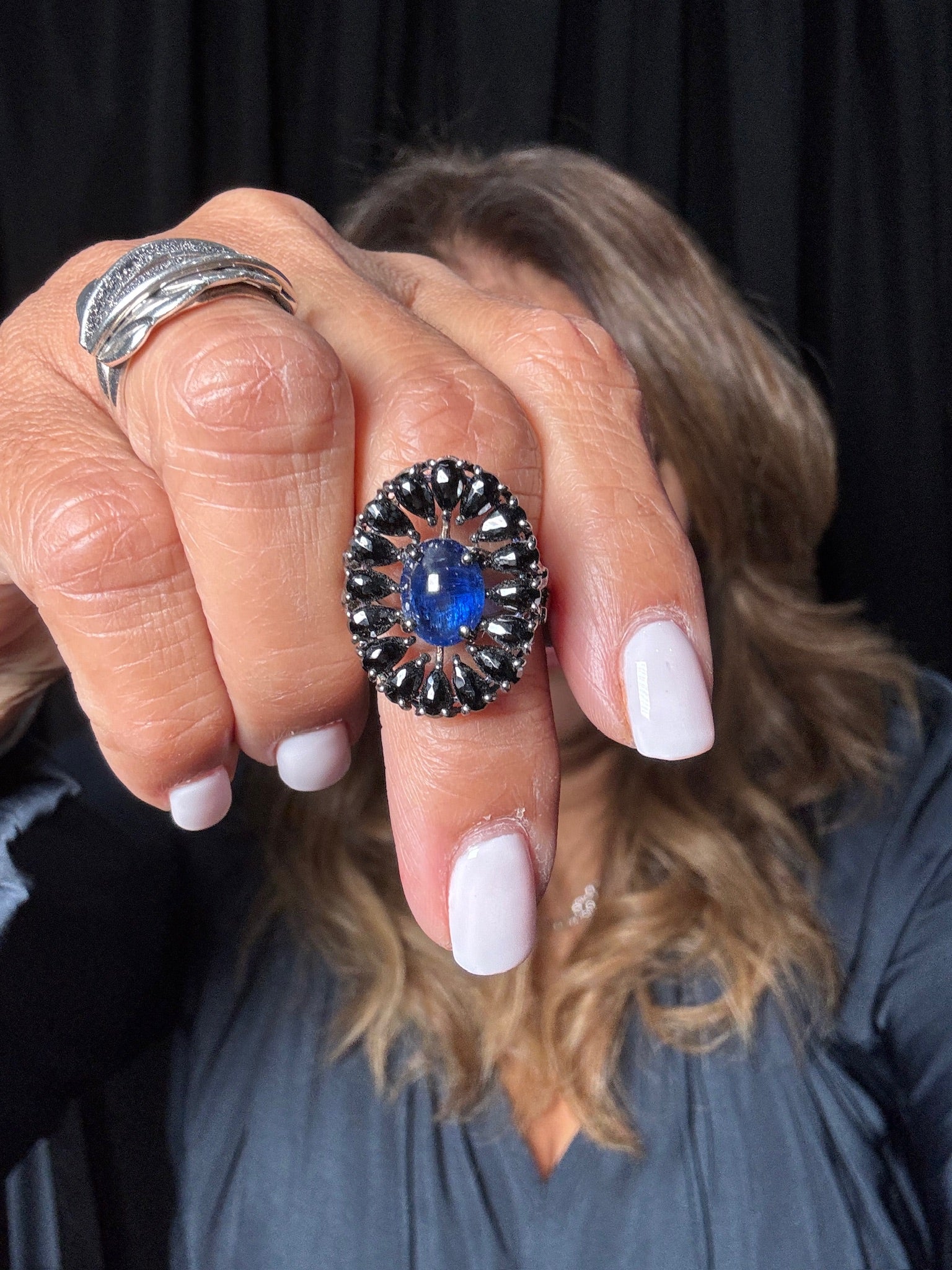 Kyanite and Black Black Spinel Ring | Ulka Rocks