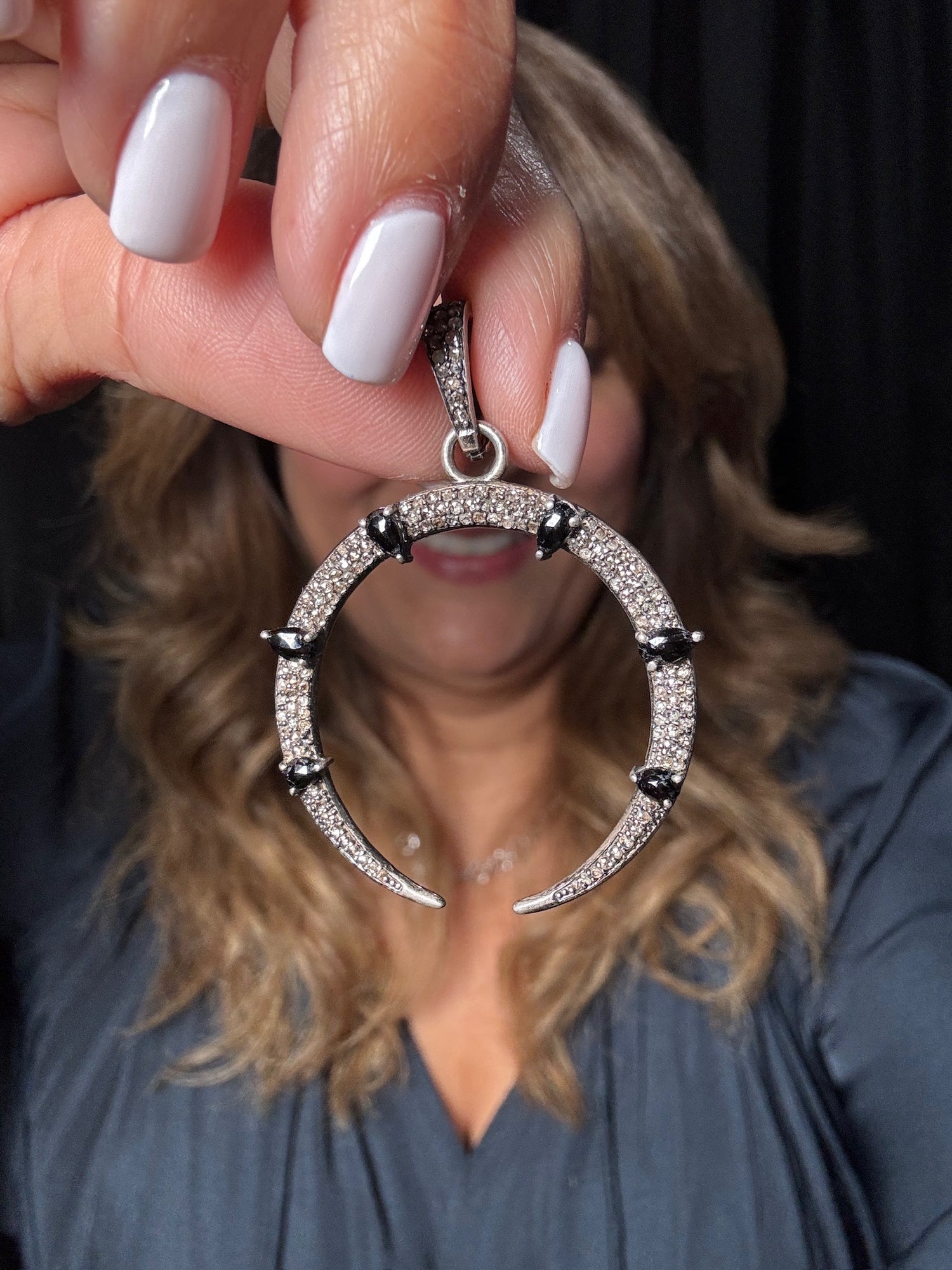 Black Black Spinel Crescent Pendant | Ulka Rocks