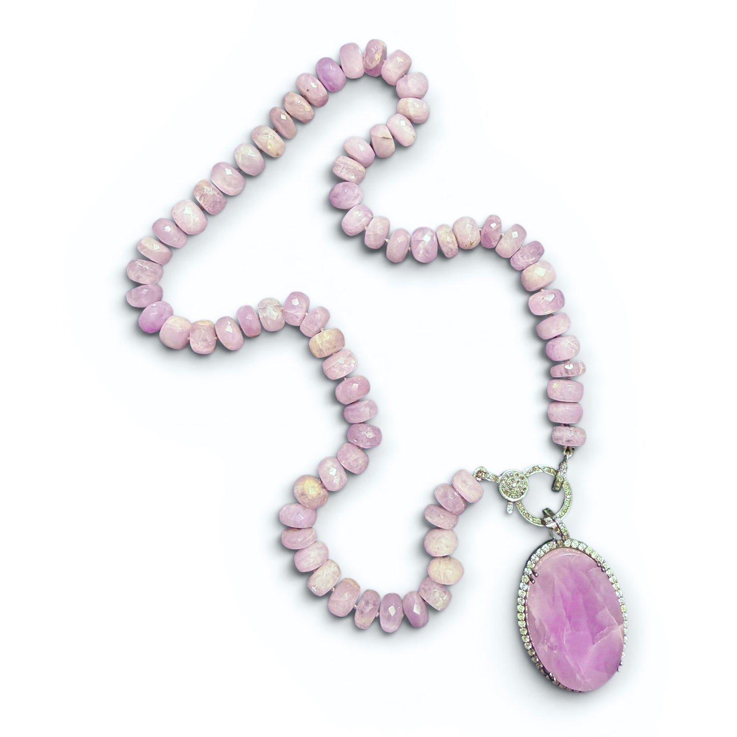 19" Lilac Purple Kunzite Necklace with Diamond Clasp & Kunzite Diamond Pendant | Ulka Rocks