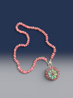 18.5" Pink Tourmaline Necklace with Diamond Clasp & Pink Opal Tourmaline Burst Pendant | Ulka Rocks