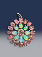 18.5" Pink Tourmaline Necklace with Diamond Clasp & Pink Opal Tourmaline Burst Pendant | Ulka Rocks