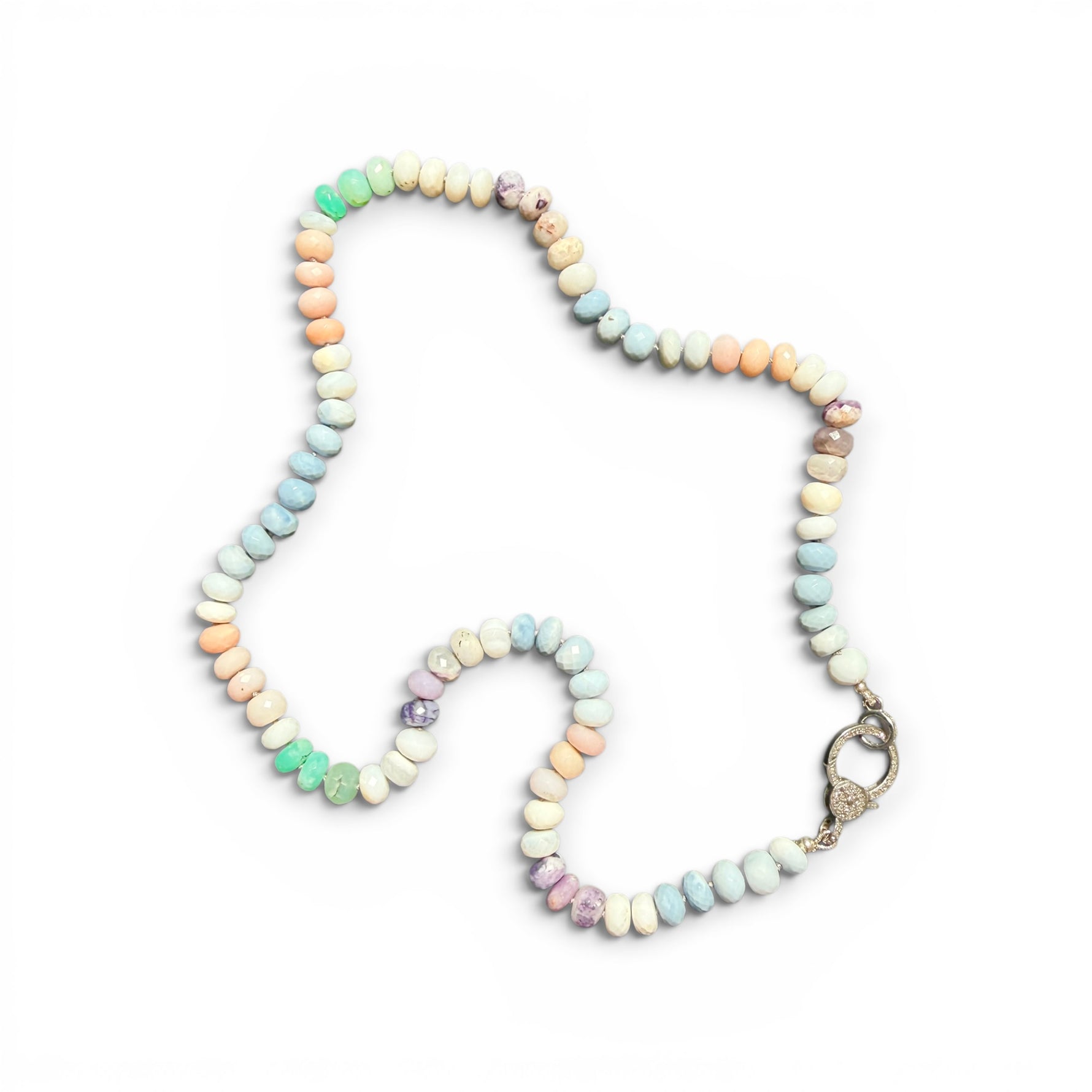 20.5" Pastel Pink Opal Necklace with Diamond Clasp & Owyhee Opal Pendant | Ulka Rocks