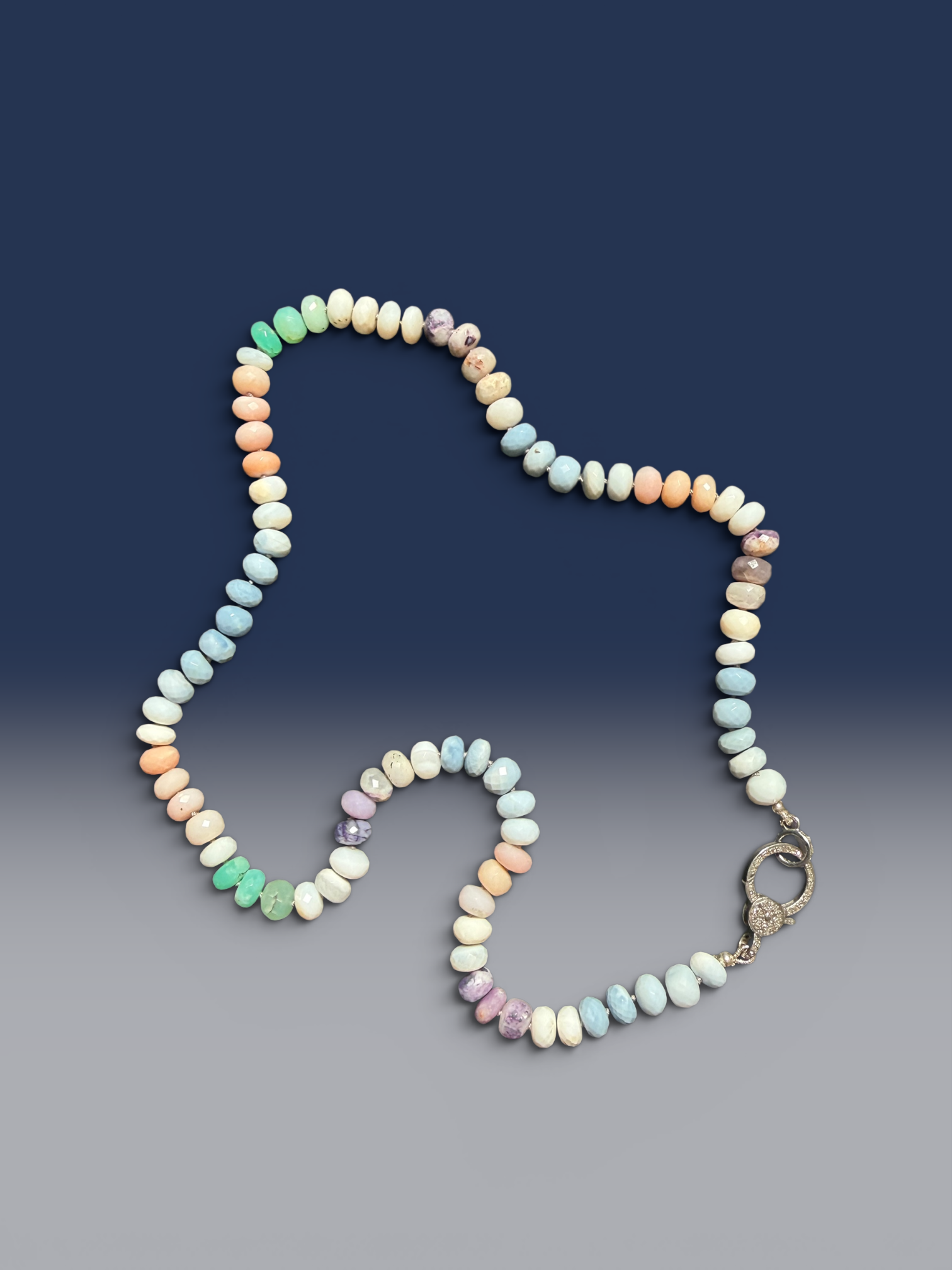 20.5" Pastel Pink Opal Necklace with Diamond Clasp & Owyhee Opal Pendant | Ulka Rocks