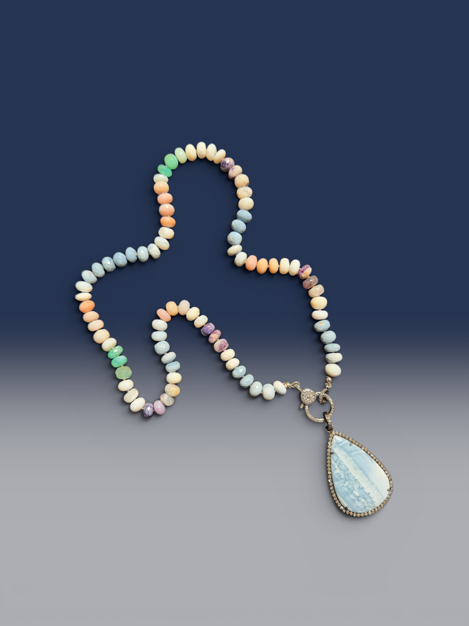20.5" Pastel Pink Opal Necklace with Diamond Clasp & Owyhee Opal Pendant | Ulka Rocks