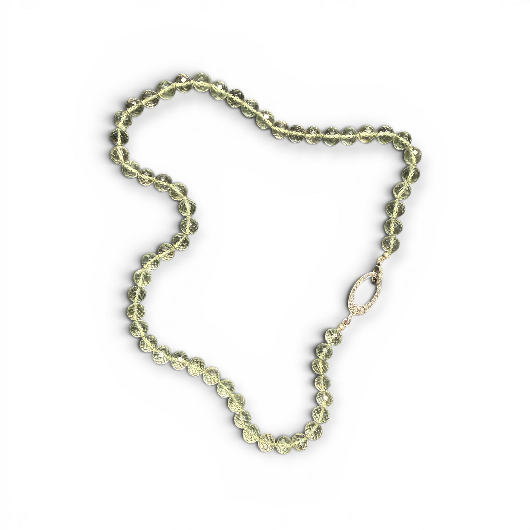 18" Green Green Amethyst Necklace with Diamond Clasp & Tourmaline Flower Pendant | Ulka Rocks