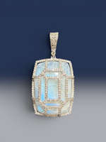 18" Rainbow White Moonstone Necklace with Diamond Clasp & Mosaic Moonstone Pendant | Ulka Rocks