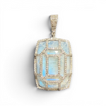 18" Rainbow White Moonstone Necklace with Diamond Clasp & Mosaic Moonstone Pendant | Ulka Rocks