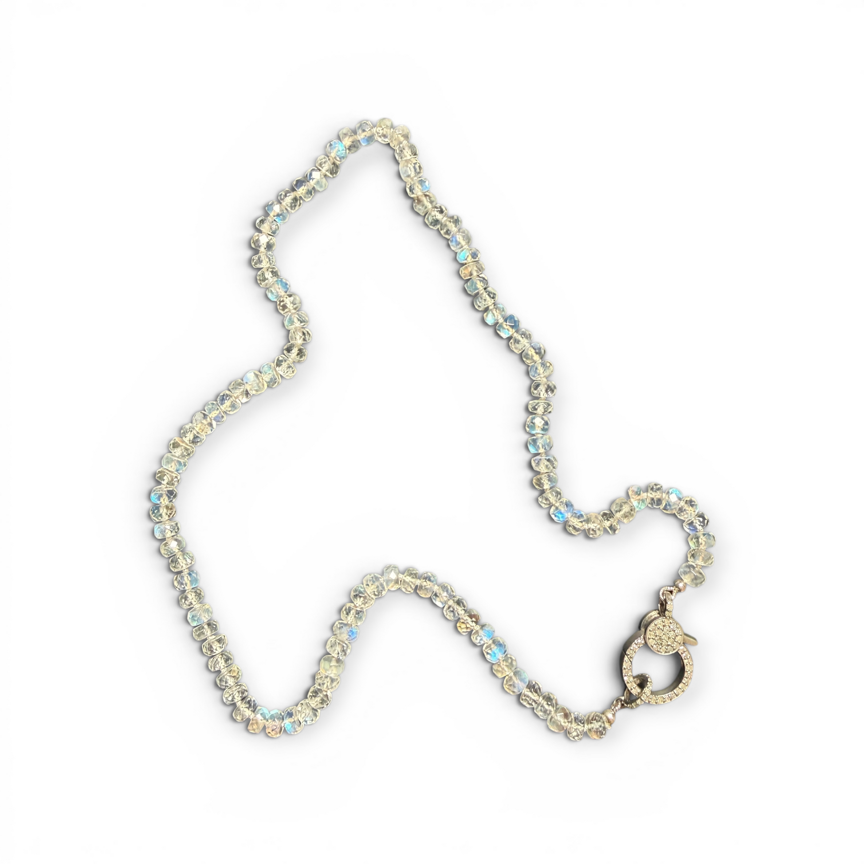 18.5" White Moonstone Necklace with Diamond Clasp & Starburst Pendant | Ulka Rocks