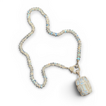 18" Rainbow White Moonstone Necklace with Diamond Clasp & Mosaic Moonstone Pendant | Ulka Rocks