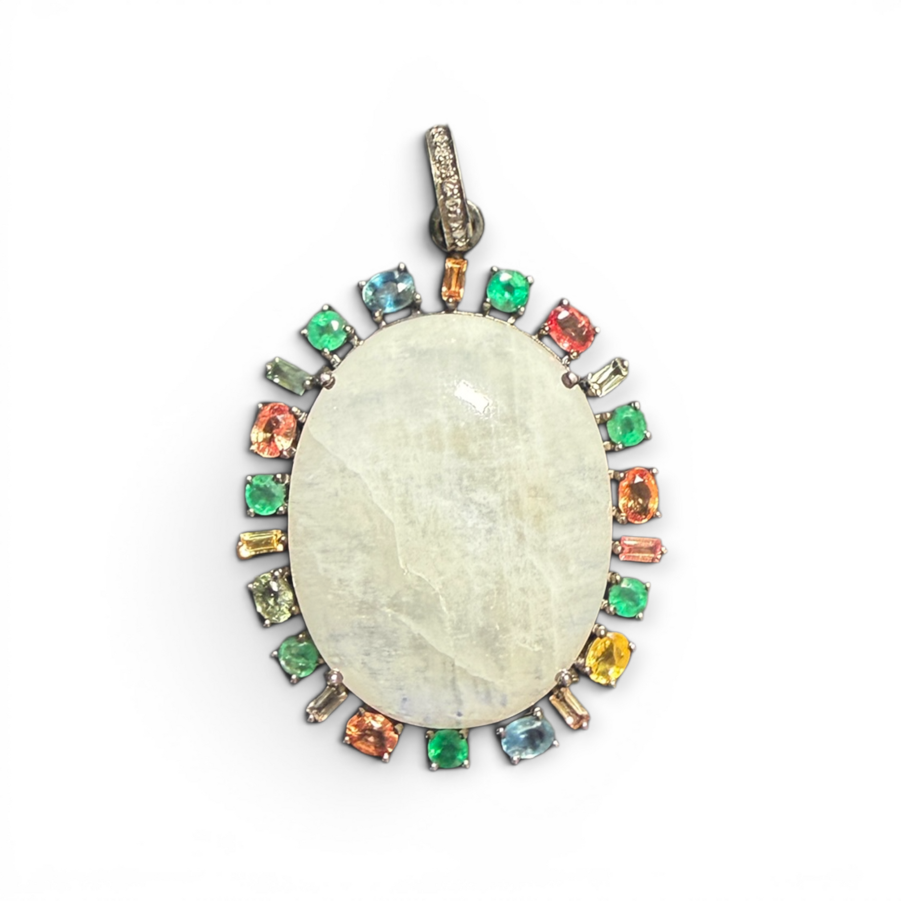 18" Sunstone Necklace with Diamond Clasp & Orange Moonstone Pendant | Ulka Rocks