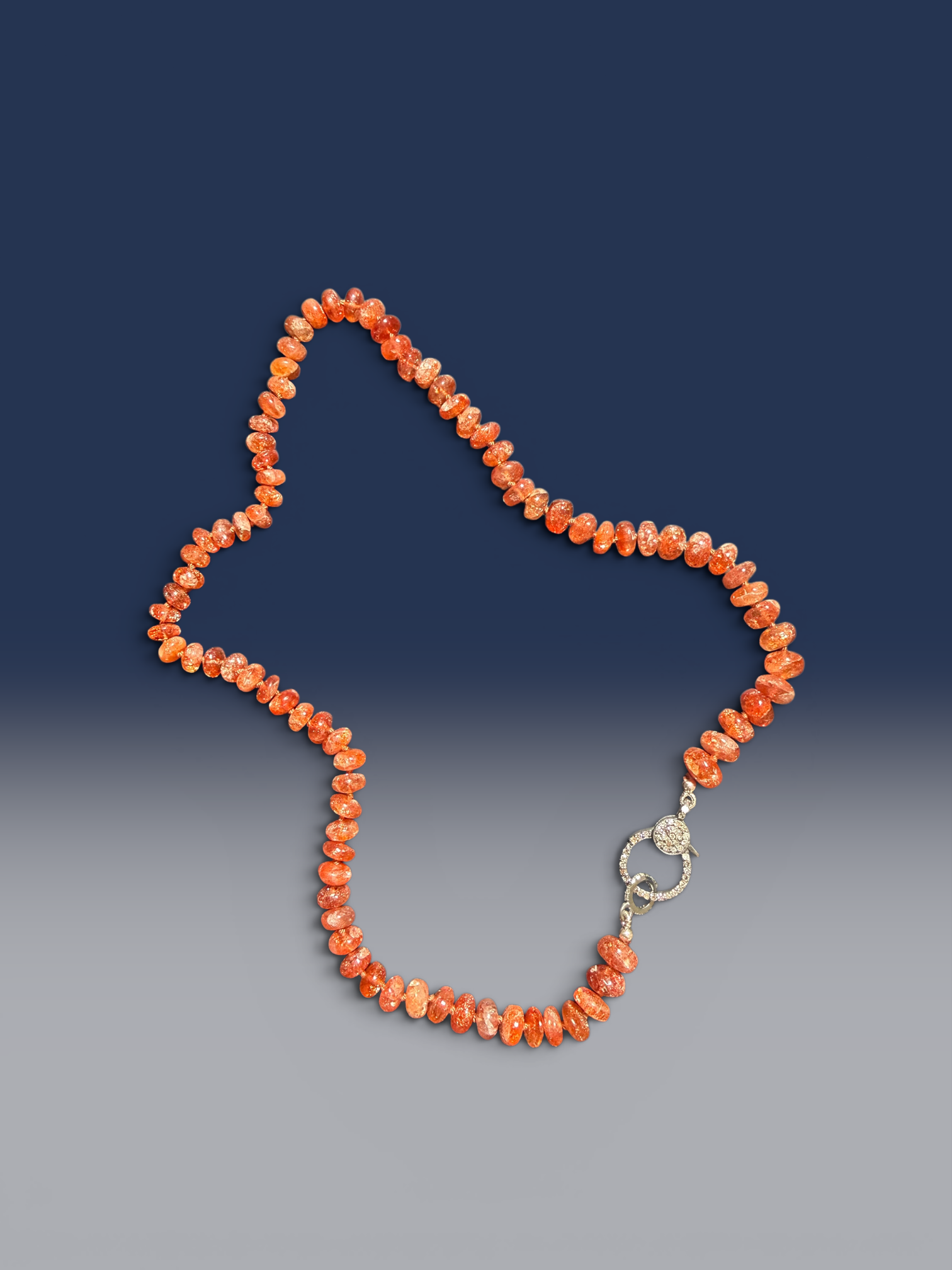 18" Sunstone Necklace with Diamond Clasp & Orange Moonstone Pendant | Ulka Rocks