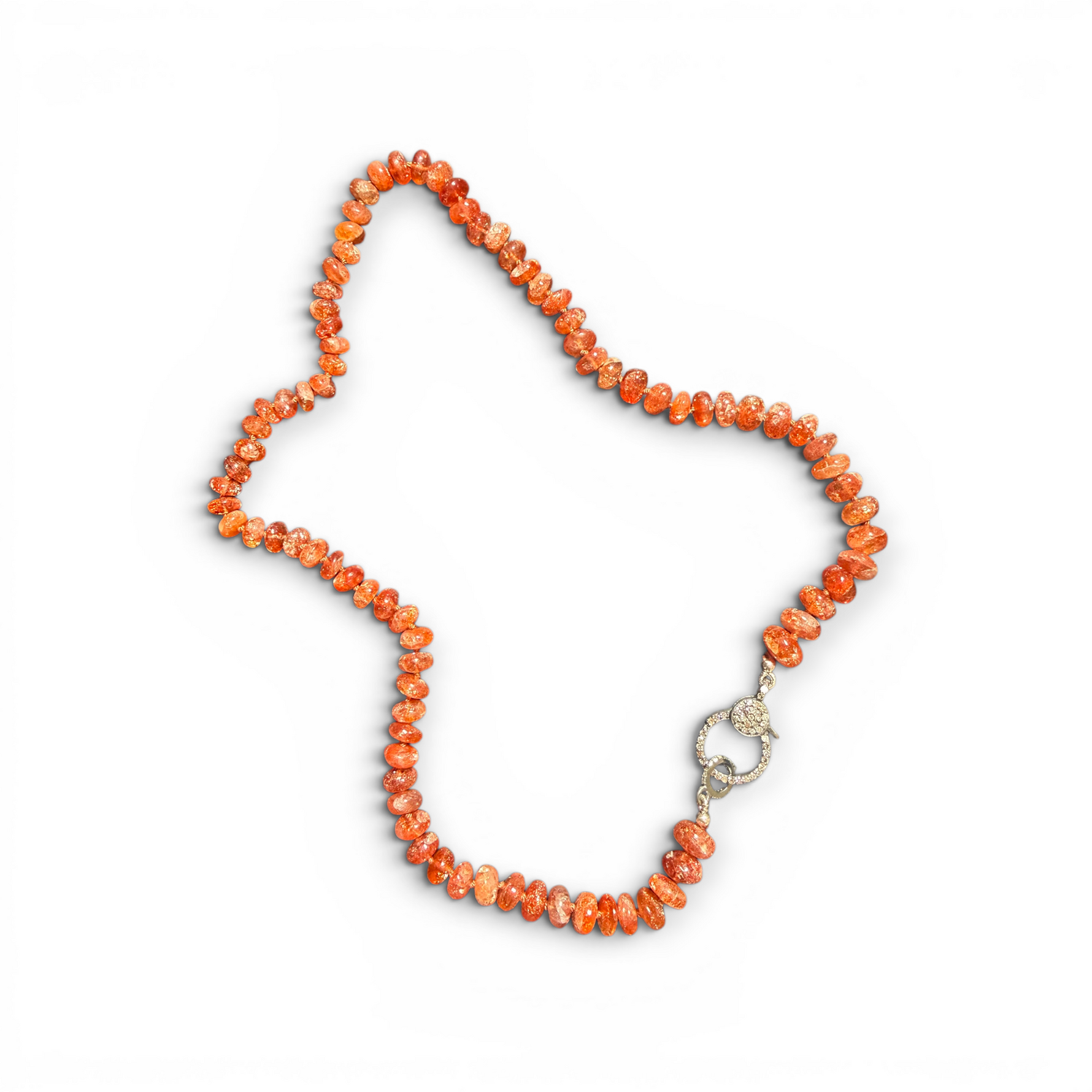 18" Sunstone Necklace with Diamond Clasp & Orange Moonstone Pendant | Ulka Rocks