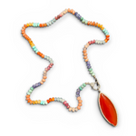 21.5" Multicolor Gemstone Necklace with Diamond Clasp & Carnelian Pendant | Ulka Rocks