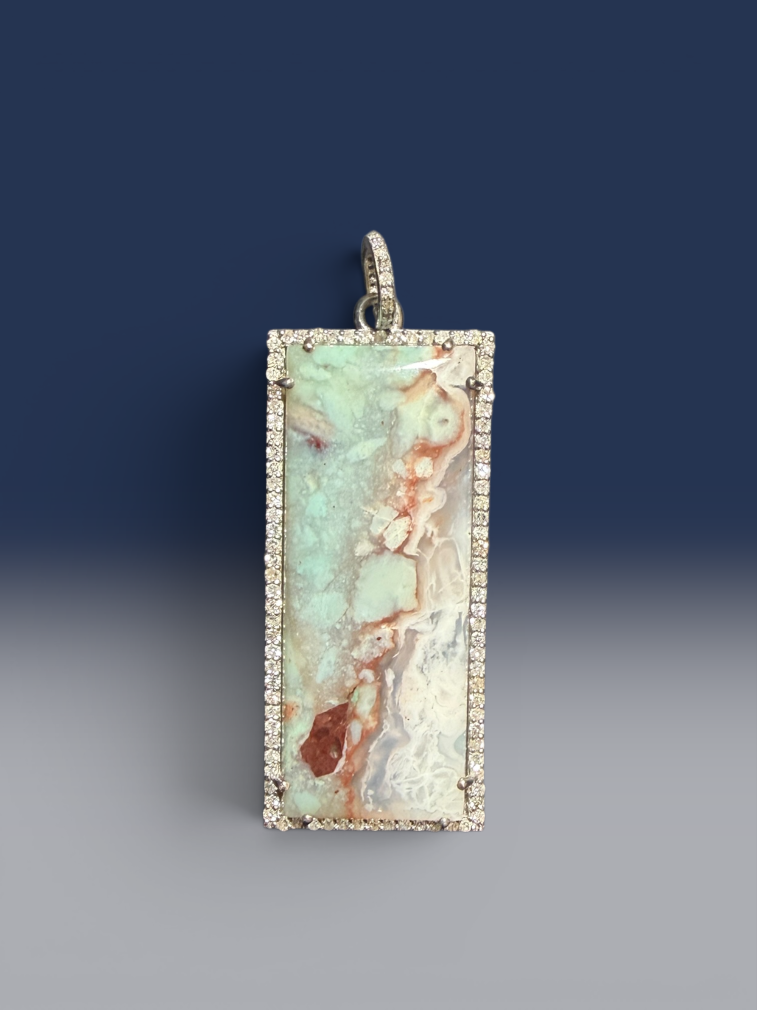 18" Brown Aquaprase Necklace with Diamond Clasp & Rectangular Aquaprase Pendant | Ulka Rocks