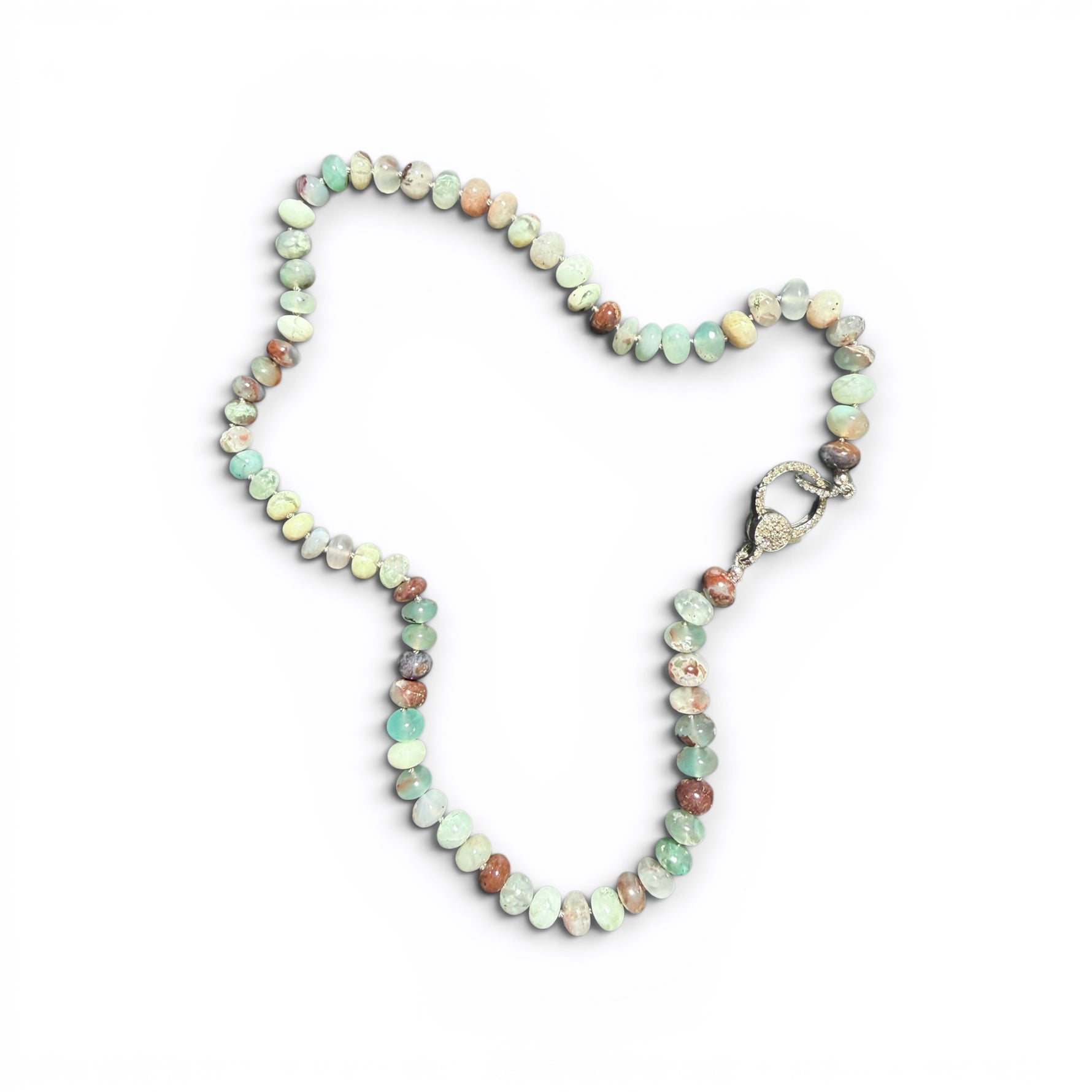 18" Brown Aquaprase Necklace with Diamond Clasp & Rectangular Aquaprase Pendant | Ulka Rocks