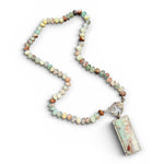 18" Brown Aquaprase Necklace with Diamond Clasp & Rectangular Aquaprase Pendant | Ulka Rocks