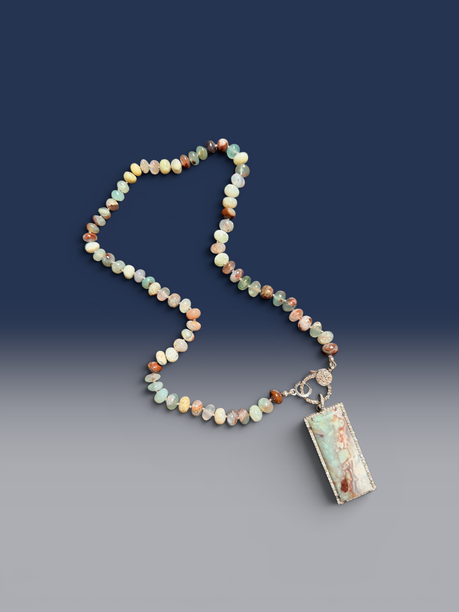 18" Brown Aquaprase Necklace with Diamond Clasp & Rectangular Aquaprase Pendant | Ulka Rocks