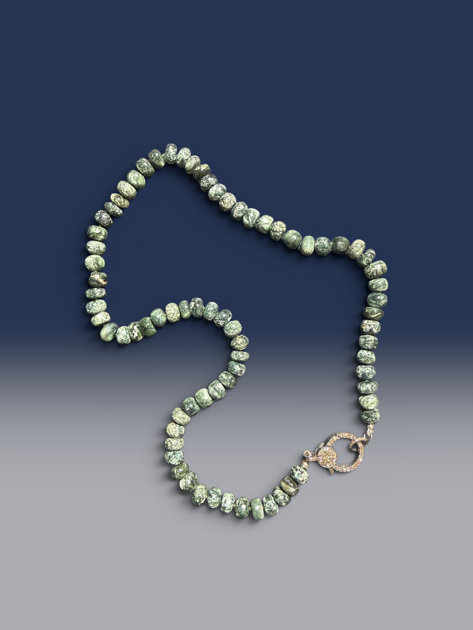 18" Green Seraphinite Necklace with Diamond Clasp & Seraphinite Pendant | Ulka Rocks