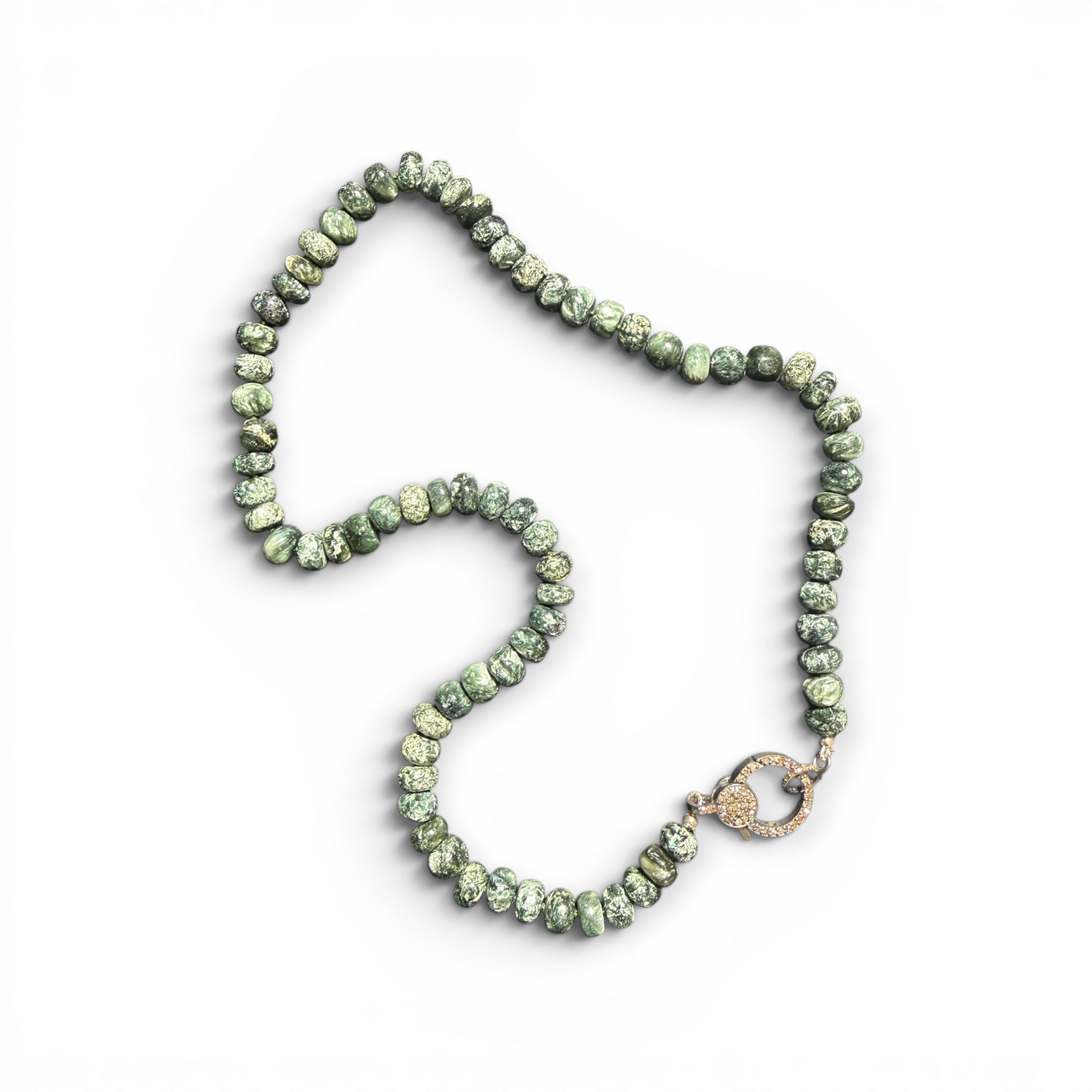 18" Green Seraphinite Necklace with Diamond Clasp & Seraphinite Pendant | Ulka Rocks