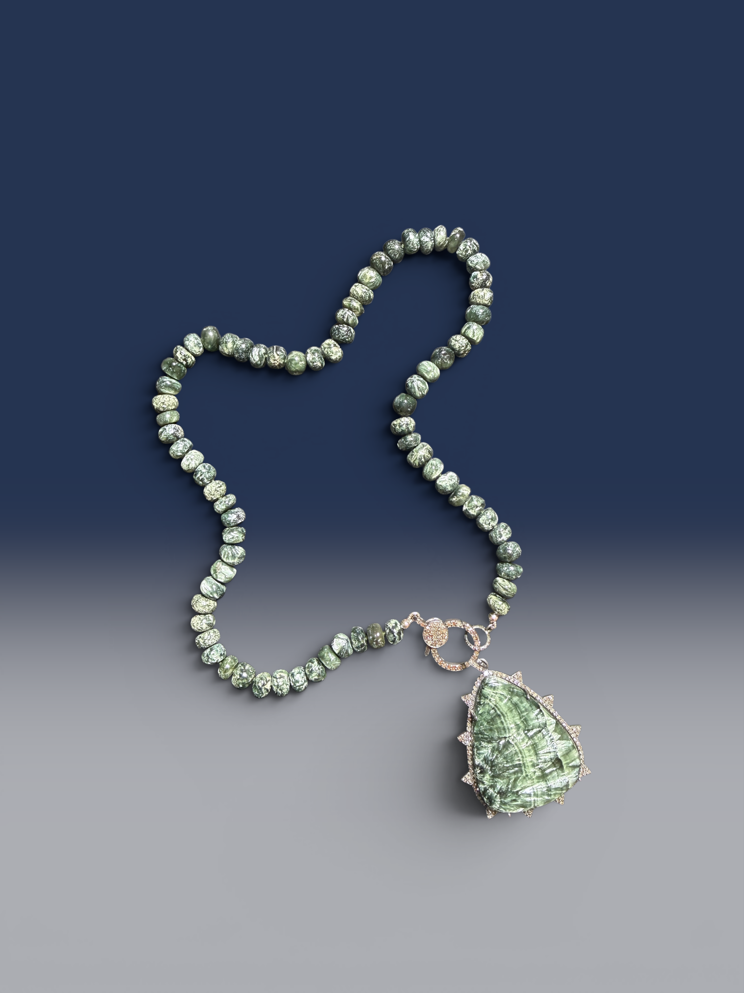 18" Green Seraphinite Necklace with Diamond Clasp & Seraphinite Pendant | Ulka Rocks